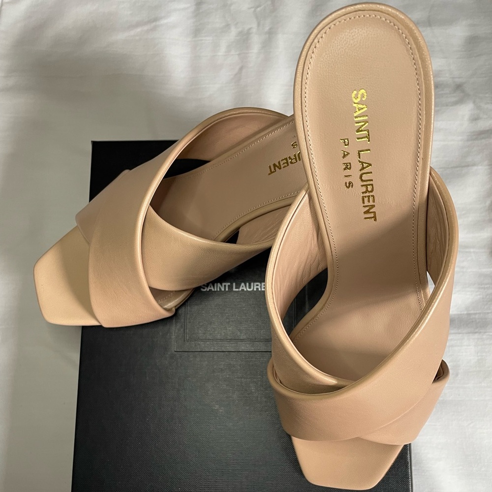 Ysl slip on heels, size- 39 color- taupe